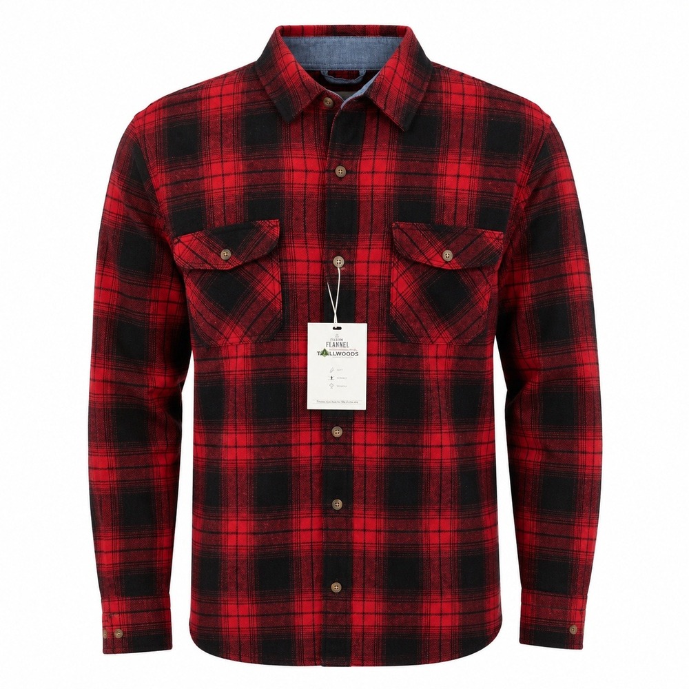 Tallwoods Flannel Shirt Men Small Red Black Ferguson Buffalo Plaid Long Sleeve